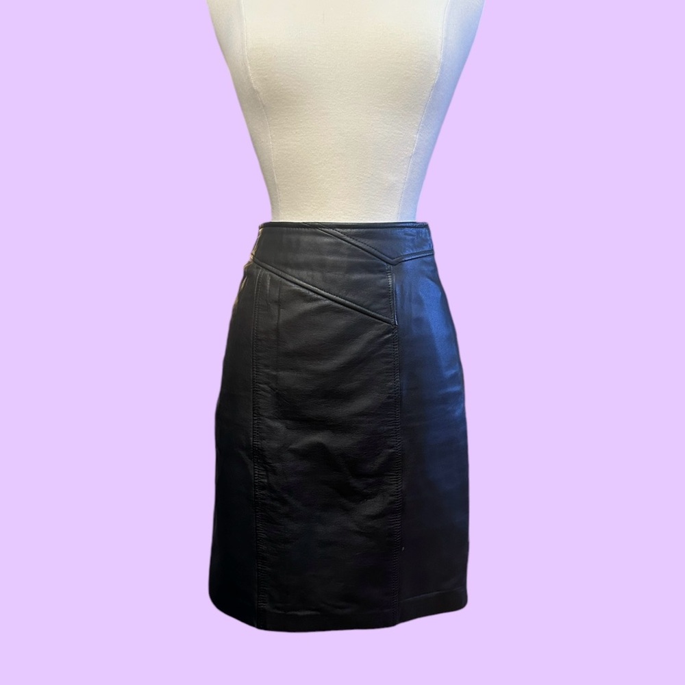 Vintage 80's out of bounds black‎ genuine leather skirt